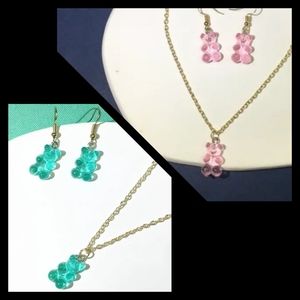 5/25 pink or blue Gummy Bear Earring & Necklace Set (3pcs) Acrylic jewerly